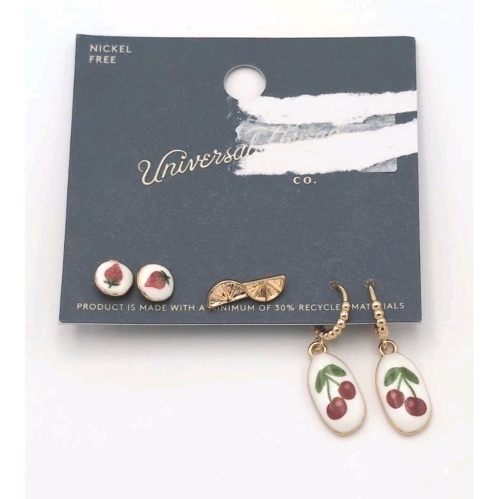 Universal Thread Nickel Free Earrings 3 Pair Gold mellon cherries Strawberry